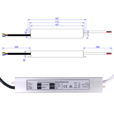 SAA Certificate Slimline LED Driver 12V 30W αδιάβροχο σταθερής τάσης IP67