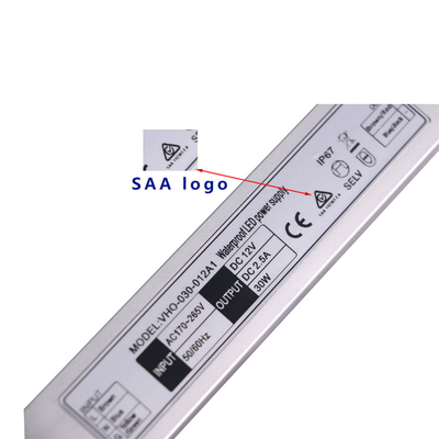 SAA Certificate Slimline LED Driver 12V 30W αδιάβροχο σταθερής τάσης IP67
